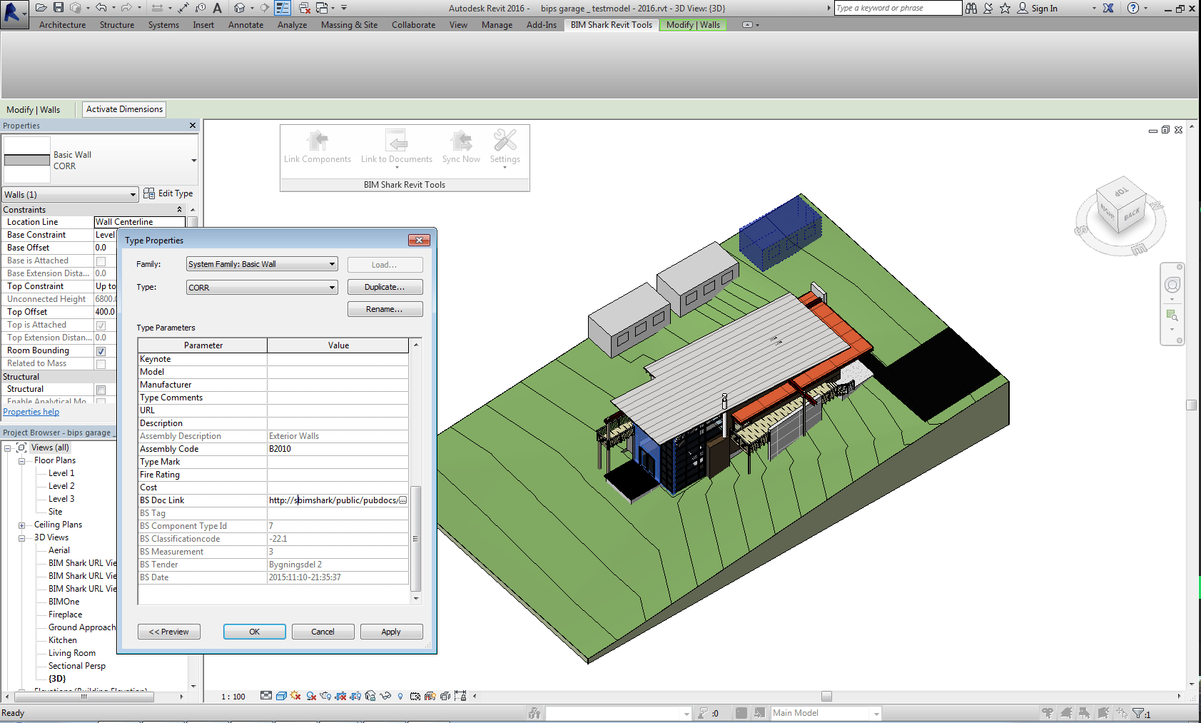Alle data for den pågældende bygningsdel kan nemt synkroniseres med Revit, hvorved vi sender mængden tilbage til BIM Shark. BIM Shark kan også selv oprette et link til den eller de beskrivelser, der indeholder bygningsdelen
