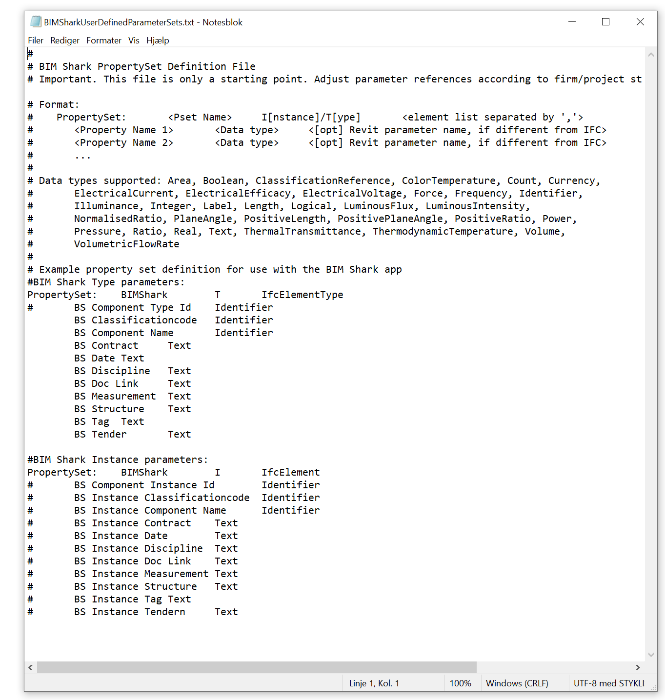 BIMShark user defined parameter sets