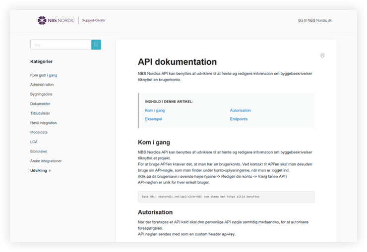 API dokumentation